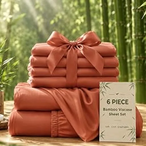 6 Piece King Size Sheets Set, Rayon Derived from Bamboo