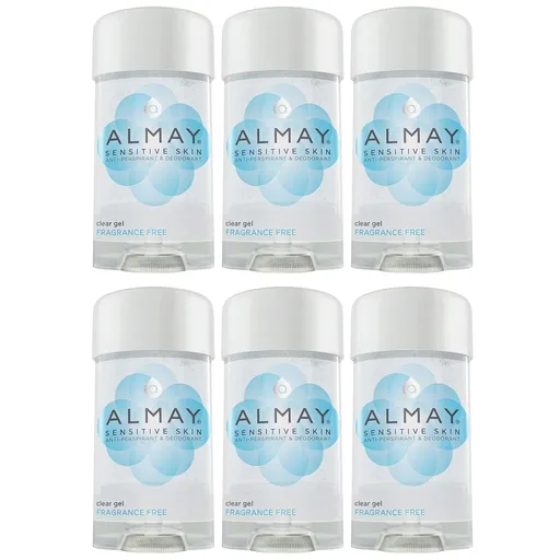 Almay Sensitive skin Clear Gel, Anti-Perspirant & Deodorant, Fragrance Free, 2.25-Ounce Stick (Pack of 6)