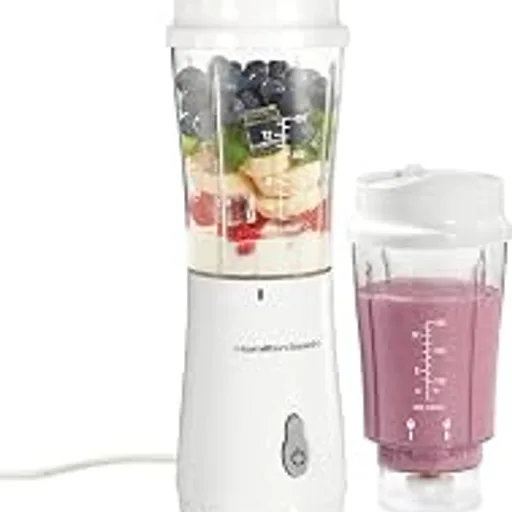 Hamilton BeachPortable Blender for Smoothies With 14 oz. Travel Jar | 2 BPA Free Jars & Lids | Durable Stainless Steel Blades | 300 Watts Peak Power | Personal