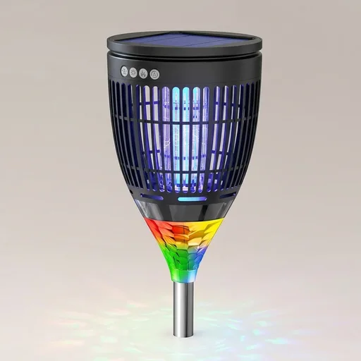 Solar Bug Zapper Outdoor, 4200V 3-in-1 Mosquito Zapper with Flame Light & RGB Projector, Solar Powered & USB Rechargeable, Smart Auto Mode, IP65 Waterproof Mosquito Killer for Yard Garden 2000 Sq Ft