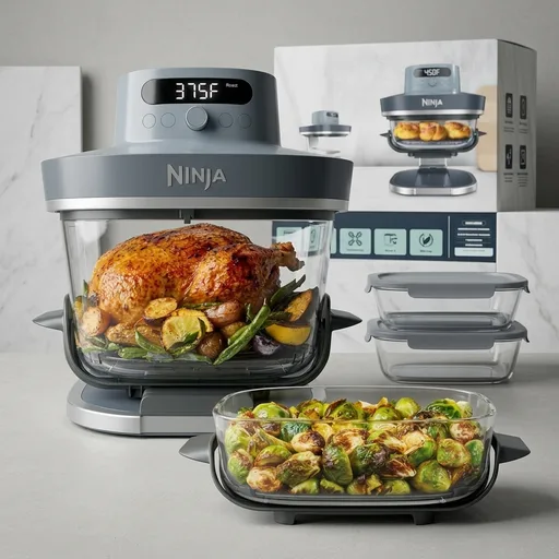 Ninja Crispi Pro 6-in-1 Glass Air Fryer | With Nontoxic, 6qt & 2.5qt Containers & Lids | Microwave, Freezer, Dishwasher Safe | 450°F Max Temp | 1800 Watt | Cyberspace | AS101CY