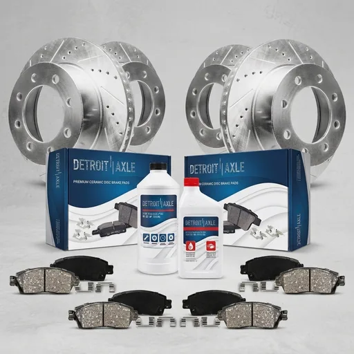 Detroit Axle - Brake Kit for 2011-2019 Chevy GMC Silverado Sierra 2500 HD | 3500 HD 2500HD 3500HD Drilled Slotted Disc Brake Rotors 2012 2013 2014 2015 2016 2017 2018 Ceramic Brake Pads Front and Rear