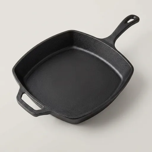 Jim Beam JB0217 10.5" Pre Seasoned Cast Iron Square Skillet for Grill, Gas, Oven, Electric, Induction and Glass", Black