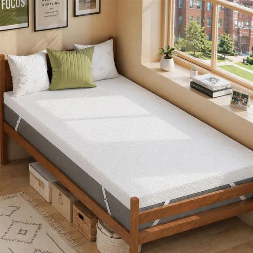 BedsPick Twin XL Mattress Topper, 3 Inch Gel Memory Foam Topper for Dorm & College Students, Foam Pad with Non-Slip Washable Cover & Adjustable Straps, Pressure Relief, CertiPUR-US Certified, White