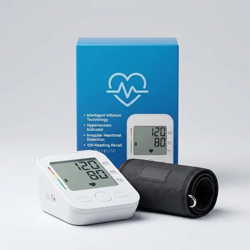Amazon Basic Care Blood Pressure Monitor, Wide Range Arm Cuff, Intelligent Inflation Technology, Home Monitoring, Hypertension Indicator, Irregular Heartbeat Detection, Large (Previously Healthwise)