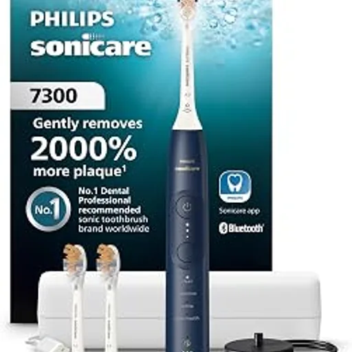 Philips Sonicare 7300 Rechargeable Electric Toothbrush, 3 Brush Heads, Navy