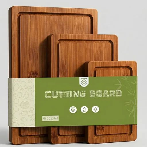 3-Piece Set Bamboo Cutting Board for Kitchen - Crack-Resistant Wood Chopping Boards with Deep Juice Grooves, Pre-Oiled Butcher Block for Meat, Vegetables & Cheese, Carbonized