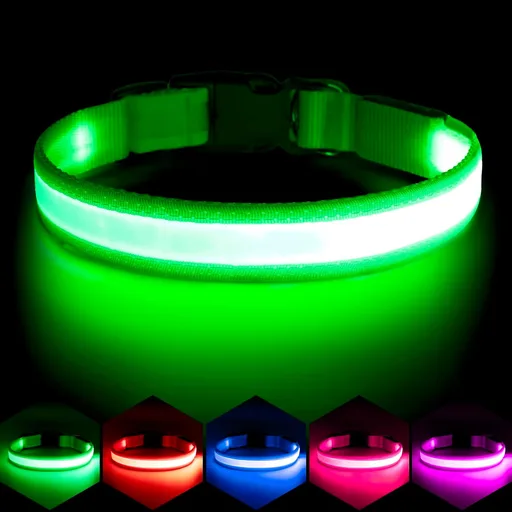 VIZPET LED Dog Collar, Light up Dog Collar Adjustable Safety Glow Collar,M