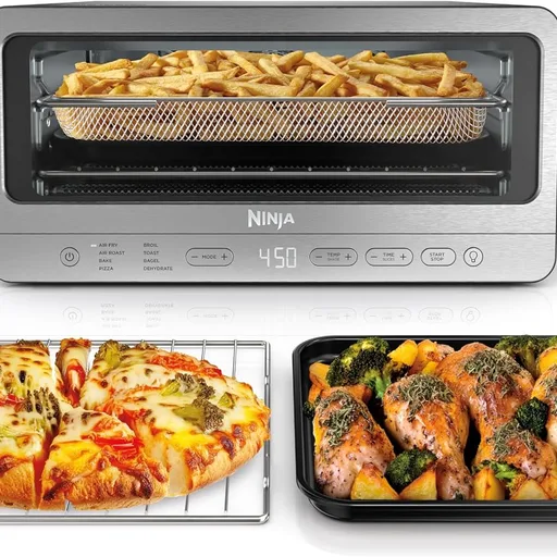 Ninja Air Fryer Toaster Oven Combo | 8-in-1 Functionality | Flip Up & Away for Storage Space | Air Fry Basket, Sheet Pan, Wire Rack & Removable Crumb Tray |1800 Watt | Stainless Steel | SP151