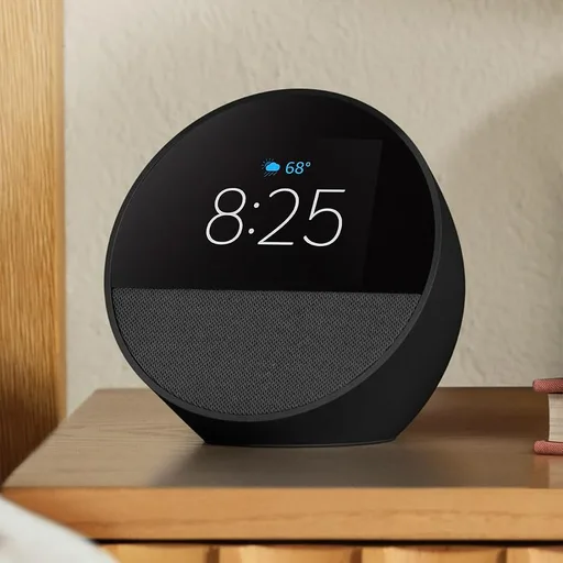 Amazon Echo Spot (newest model), Great for nightstands, offices and kitchens, Smart alarm clock, Designed for Alexa+, Black