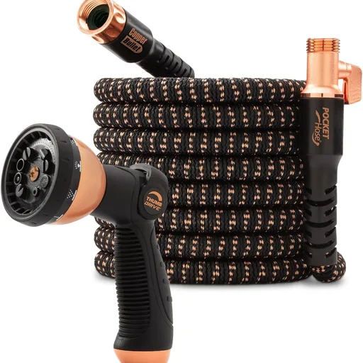 Pocket Hose 75 FT Copper Bullet Expandable Garden Hose w/10 Pattern Thumb Spray Nozzle AS SEEN ON TV 650psi 3/4 in Patented Lead-Free Ultra-Lightweight Solid Copper Anodized Aluminum