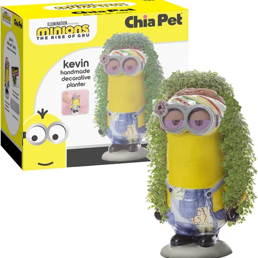 Chia Pet Kevin - Minions with Seed Pack, Decorative Pottery Planter, Easy to Do and Fun to Grow, Novelty Gift, Perfect for Any Occasion
