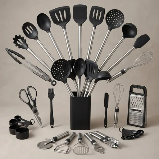 Kitchen Utensil Set-Silicone Cooking Utensils-33 Kitchen Gadgets & Spoons for Nonstick Cookware-Silicone and Stainless Steel Spatula Set-Best Kitchen Tools, Useful Pots and Pans Accessories