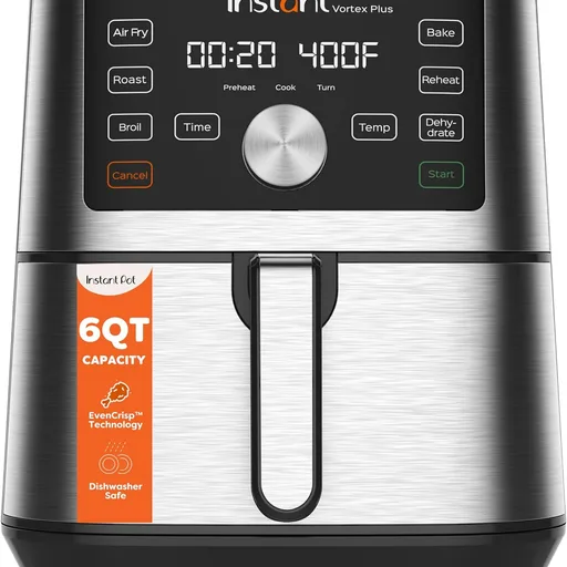 Instant Pot 6QT VORTEX Plus Air Fryer, 6-in-1, Air Fry, Broil, Dehydrate, Crisp, Roast, Reheat, Bake, Dishwasher-Safe Airfryer basket, from the Makers of Instant Pot, Stainless Steel
