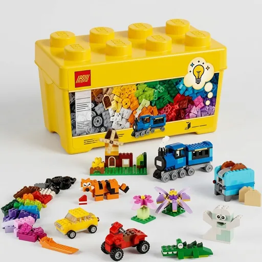 LEGOClassic Medium Creative Brick Box 10696 Building Toy Set - Featuring Storage, Includes Train, Car, and a Tiger Figure, and Playset for Kids, Boys, and Girls