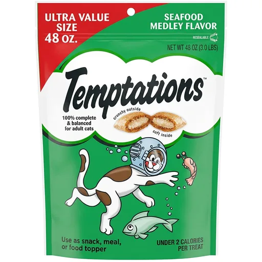 Temptations Classic Crunchy and Soft Cat Treats, Seafood Medley