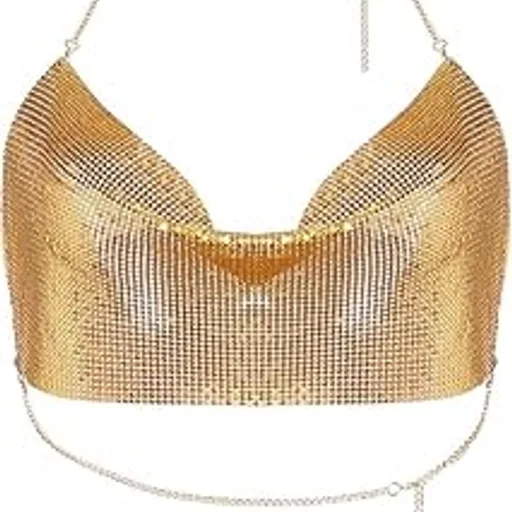 GenericWomen Metal Sequin Tank Tops Sexy Backless Halter Clubwear Party Chain Crop Top Deep V-Neck Outfits 40 * 18