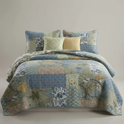 Secgo King Size Comforter Set- 100% Cotton Quilt King Size Set, Green, Sage bedspreads (96 * 108 Inch) with 2 Pillow Shams, Patchwork Reversible Lightweight Bedding
