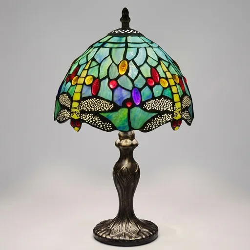 8'' Stained Glass Table Lamp, Vintage Desk Bedside Night Light | Stained Glass Crystal Bead Style Table Light, Handmade Antique Art Craft Gifts, for Living Room