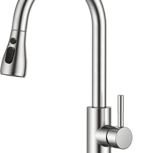FORIOUS Kitchen Faucets with Pull Down Sprayer, Brushed Nickel, High Arc Single Handle Classic Stainless Steel Sink Faucet 1 or 3 Hole, Suitable for Farmhouse Camper Laundry Rv Bar