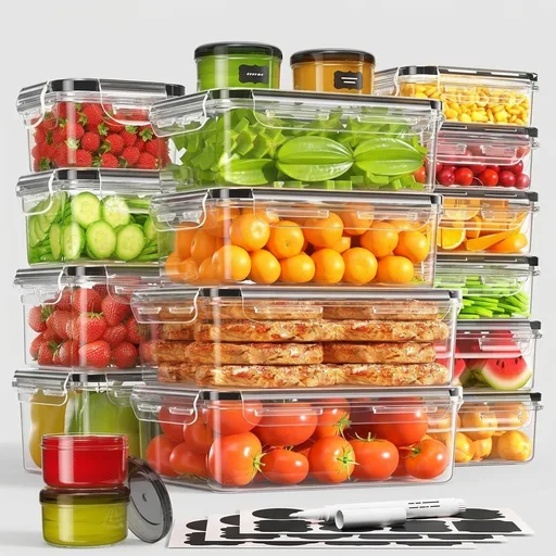 KEMETHY 36-Piece Food Storage Containers with Lids(18 Container & 18 Lid), Plastic Food Containers for Pantry & Kitchen Storage and Organization, BPA-Free, Leak Proof, Reusable with Labels & Pen
