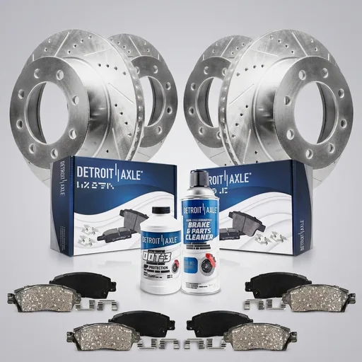 Detroit Axle - Brake Kit for 2011-2019 Chevy GMC Silverado Sierra 2500 HD | 3500 HD 2500HD 3500HD Drilled Slotted Disc Brake Rotors 2012 2013 2014 2015 2016 2017 2018 Ceramic Brake Pads Front and Rear