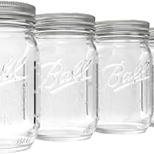 BallGlass Mason Jars, Regular Mouth, SureTight Lids, 16oz, 4-Count