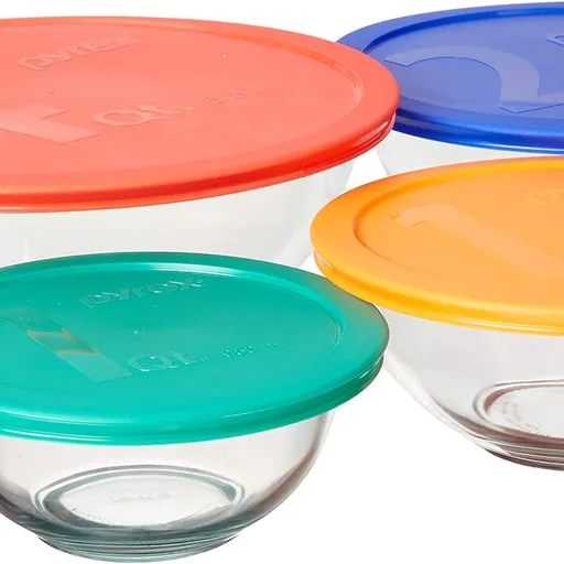 Pyrex Smart Essentials Glass Bowls with Plastic Lids, 8-Piece Set
