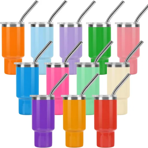 Cute Shot Glasses Set with Straw 2 oz, Mini Shot Tumbler with Lid and Straw, Kawaii Insulated Tumblers for Espresso Coffee Spirits Cute Stuff Funny Gifts (12 Pack)