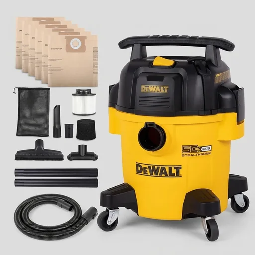 DEWALT Stealthsonic Shop Vacuum Wet and Dry, 5 Gal 4 HP Ultra-Quiet Vacuum Cleaner with Complete Accessory Kit and 6 Bonus Dust Bages - Ideal for Home, Jobsite, Workshop, Garage, Car DXV05P-QTA