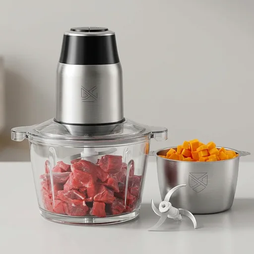 GANIZA Food Processors, Electric Food Chopper with Meat Grinder & Vegetable Chopper - 2 Bowls (8 Cup+8 Cup) with Powerful 450W Copper Motor - Includes 2 Sets of Bi-Level Blades for Fruits/Meat/Nuts