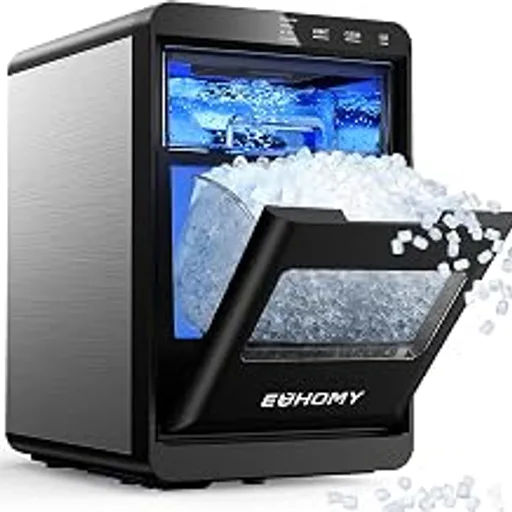 EUHOMYNugget Ice Maker Countertop, 40Lbs/24H Sonic Ice Maker Machine, Self-Cleaning Pellet Ice Makers with Ice Scoop&Basket, Countertop Pebble Ice Maker for Hom
