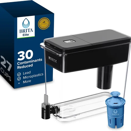 Brita Extra-Large 27-Cup Elite Water Filter Dispenser, WQA NSF/ANSI Certified, Reduces 99% of Lead, Microplastics, & 30 Contaminants, Removes Chlorine Taste & Odor, Black