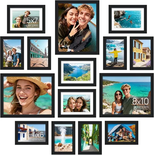 upsimples Picture Frames set of 19, Including 8x10, 5x7, 4x6 Black Frame