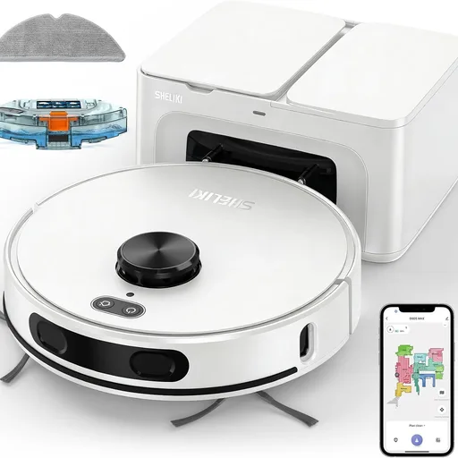 SHELIKI Robot Vacuum and Mop Combo, 3-in-1 Robotic Vacuums Cleaner with 70-Day Self-Emptying Base, LiDAR Navigation Smart Mapping & Strong 6000Pa Suction, for Pet Hair, Hard Floor, Carpet