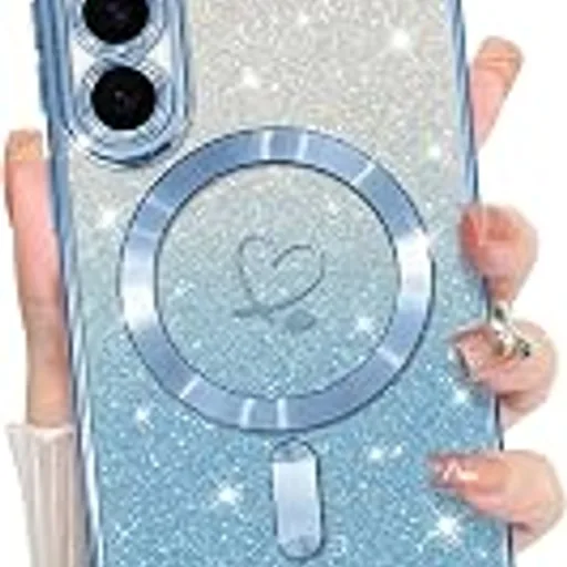 Compatible with Samsung Galaxy S26 Plus Case Heart Glitter -Blue