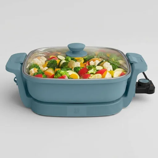 bella Make & Take Electric Skillet, Fits-anywhere™ kitchenware, EverGood™ Ceramic Coating, Adjustable Temperature & Dishwasher-Safe Tempered Glass Lid, Cast Aluminum Base, 1200 Watt, Surf