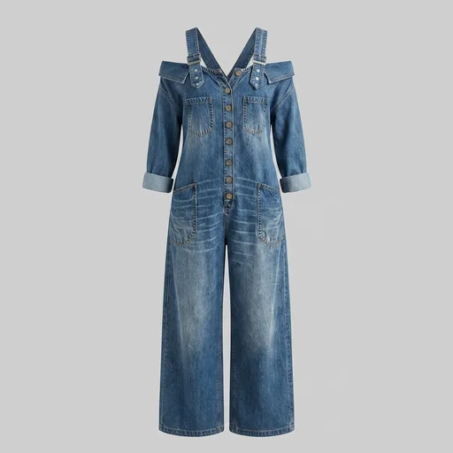 Women's Baggy Denim Bib Overalls Wide Leg Vintage Loose Fit Jumpsuit with Adjustable Straps Button Down Jean Romper