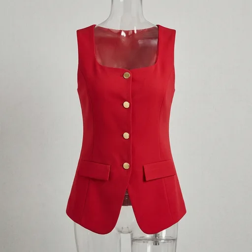 Ahlaray Vest for Women Sleeveless Blazer Vest Tops with Square Neck, Button Front, Business Casual & Everyday Wear