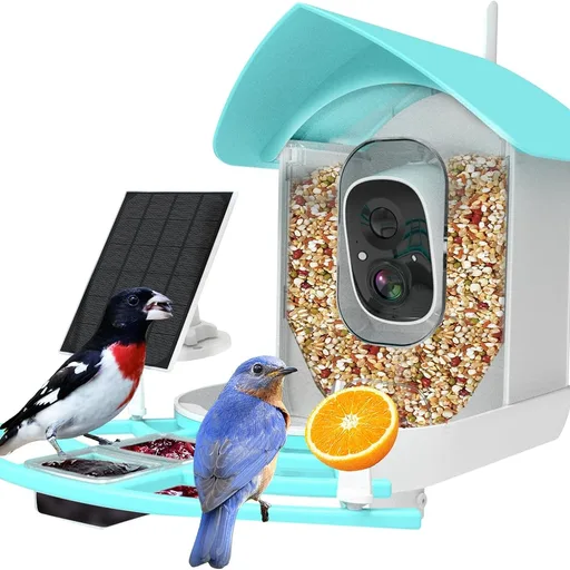 Bird Feeder with Camera, Auto Capture Wiress Bird Feeder Camera, AI Identify Bird Breed,FHD Waterproof Outdoor Bird Watching Camera,Solar-Powered, for Garden,Yard,Park,Ideal Gift for Mom and Dad,Blue