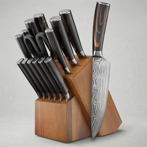 Yatoshi Professional Kitchen Knife Set, 15 Pieces, High Carbon Stainless Steel, Ergonomic Handle