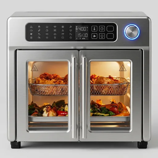 Emeril Lagasse Extra Large French Door Air Fryer Toaster Oven Combo, 24 Cooking Functions and Digital Controls, 7 Accessories Included, Stainless Steel Finish, 26QT Capacity