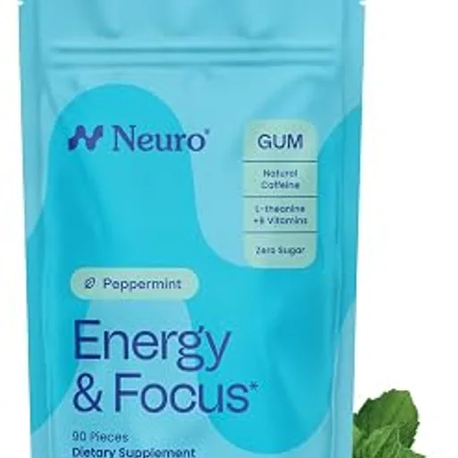 NeuroEnergy & Focus Gum, Peppermint, 90 Count | 40mg Natural Caffeine Gum, 60mg L-Theanine, Vitamin B6 + B12, Sugar Free, Vegan, Clean Nootropic Energy & Focus