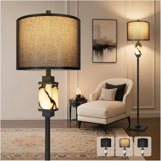 Scenekoy 62" Modern Alabaster Floor Lamp with Night Light for Living Room