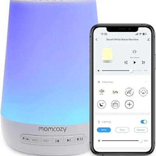 Momcozy Smart Baby Sound Machine with Night Light, White Noise Machine | Toddler Sleep Trainer 34 Soothing Sleep Sounds, Timer, App Remote Control, Egg Light, P
