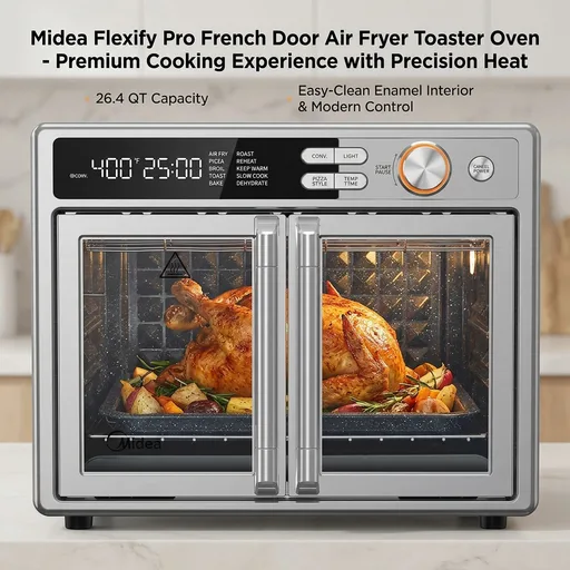 Midea Flexify Pro French Door Air Fryer Toaster Oven, Premium Cooking Experience with Precision Heat, Easy-Clean Enamel Interior & Modern Control, 26.4 QT