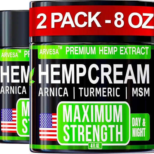 (2 Pack) Hemp Cream 8 OZ - Maximum Strength - Natural Hemp Oil Extract Gel Rub with MSM - Glucosamine - Arnica - Turmeric - Formulated in USA