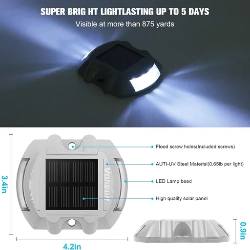 VOLISUN Solar Deck Driveway Dock Lights,Solar Pathway Lights,White 4 Pack
