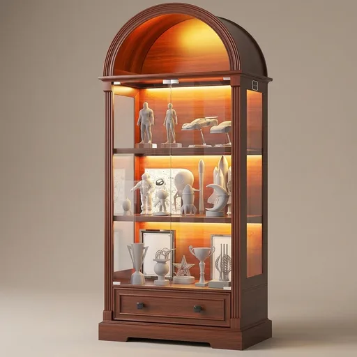 Dystler Curio Cabinet with Glass Doors, 72" Tall Arched Display Cabinet with Human Sensor Lights, 4-Tier Display Case for Collectibles Bookcase Living Room, Walnut