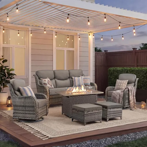 Luxury Patio Furniture Set with Fire Pit Table